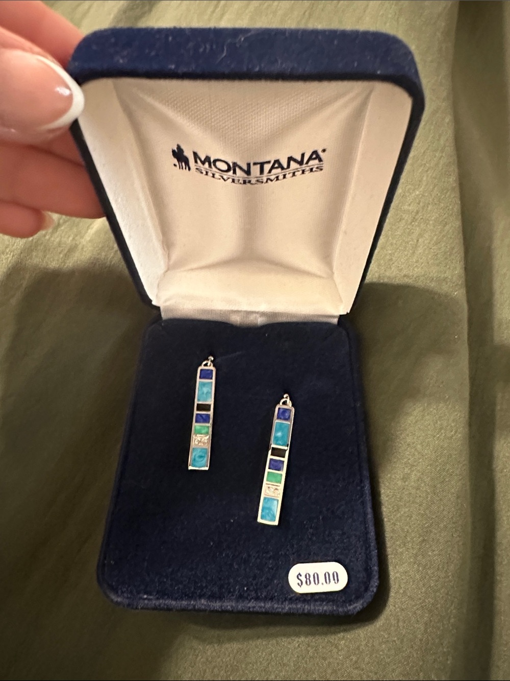 Montana Silversmiths Blue Multi-Tone Inlay Bar Drop Earrings